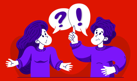 Young man has a good answer to a woman question and doubts, vector illustration of young people...