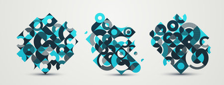 Abstract Bauhaus style graphic design set, vector background with geometric elements pattern, stylish modern geometry motif, wallpaper art collection.のイラスト素材