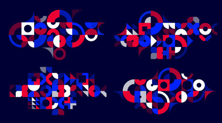 Abstract Bauhaus graphic design set, vector abstract background modern geometric pattern, geometry motif of art wallpapers, tiles compositions collection.のイラスト素材