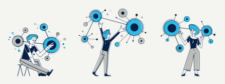 Creative worker doing some job and creating some system, inspired inventive designer or engineer...