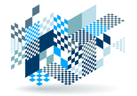 Abstract vector wallpaper with 3D isometric cubes blocks, geometric construction with blocks shapes and forms, op art low poly theme.のイラスト素材