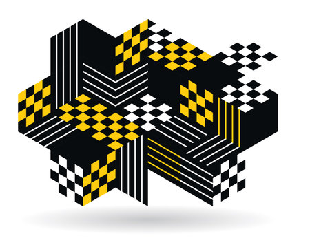 Abstract vector art with 3D isometric cubes geometric background, op art blocks with different forms isolated, polygonal graphic design, cubical theme.のイラスト素材
