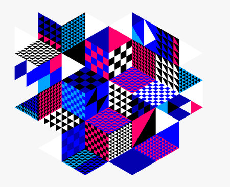 3D isometric cubic design vector geometric abstract background, modern city abstraction theme, construction and blocks look like buildings shapes, polygonal style.のイラスト素材