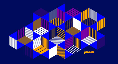 Dark blue vector abstract geometric background with cubes and different rhythmic shapes, isometric 3D abstraction art displaying city buildings forms look like, op art.のイラスト素材