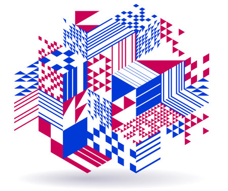 Abstract vector wallpaper with 3D isometric cubes blocks, geometric construction with blocks shapes and forms, cubic polygonal low poly theme.のイラスト素材