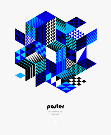 Isometric 3D cubes vector abstract geometric background, abstraction art polygonal graphic design wallpaper, cubic shapes and forms composition lowpoly style.のイラスト素材