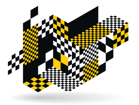 Abstract vector art with 3D isometric cubes geometric background, op art blocks with different forms isolated, polygonal graphic design, cubical theme.のイラスト素材