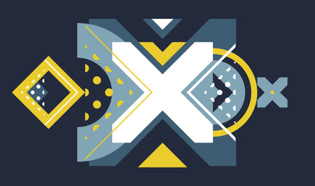 Abstract geometric vector background, artistic wallpaper composition over dark, abstraction art in style of Bauhaus, modern style design.のイラスト素材
