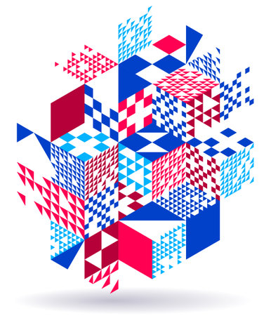 Abstract vector wallpaper with 3D isometric cubes blocks, geometric construction with blocks shapes and forms, cubic polygonal low poly theme.のイラスト素材