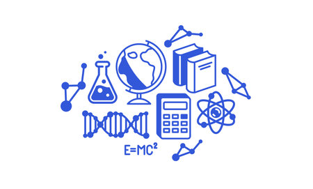 Science vector detailed icon, molecules and atoms laboratory experiment, book university study, flask and tube experiment.のイラスト素材