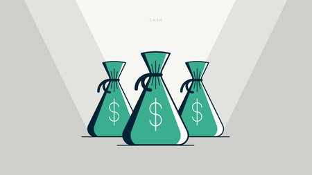 Money bag cash concept poster, moneybag vector savings icon style illustration, personal finances, personal savings, treasures and riches.のイラスト素材