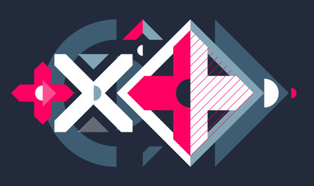 Abstract geometric vector background, artistic wallpaper composition over dark, abstraction art in style of Bauhaus, modern style design.のイラスト素材