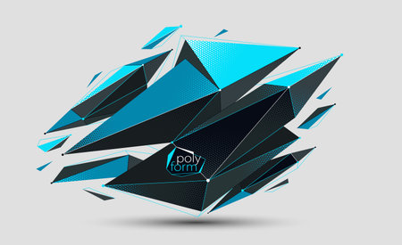 Low poly abstract form isolated, vector future shape design polygonal art, dimensional geometric dynamic tech theme.のイラスト素材