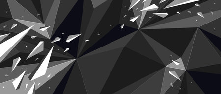Low poly background with particles debris in motion vector design, 3D dynamic surface with debris...