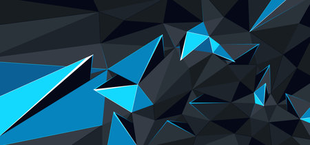 Low poly black and blue vector abstract background, 3D polygonal fractal wallpaper, geometric surface of triangular structure.のイラスト素材