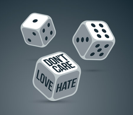 Love and hate emotions in love relations vector illustration, the moment when mate do not care anymore concept.のイラスト素材