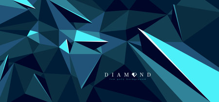 Diamond surface dark vector abstract background, 3D low poly crystal abstraction, luxury style gem blue color backdrop, polygonal abstract structure.のイラスト素材