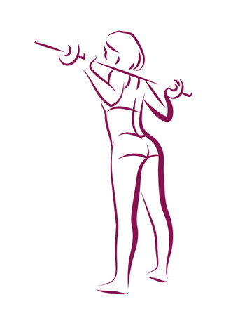 Push the barbell gym and fitness vector illustration of a young attractive woman doing workout exercises with a barbell, perfect muscular athletic body young adult girl sport training.のイラスト素材