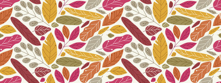 Autumn leaves seamless pattern, vector various fall foliage tiling wallpaper.のイラスト素材