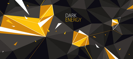 Black and yellow low poly vector abstract background with explosion of flying debris particles, 3D surface decay in motion, dynamic polygonal abstraction.のイラスト素材