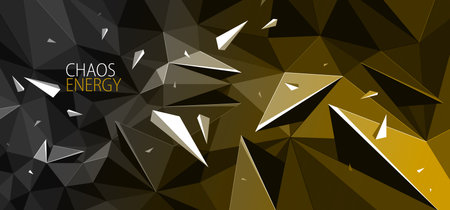 Chaos energy dynamic vector abstract background, low poly surface with decaying elements particles in motion, triangular geometric abstraction, 3D art.のイラスト素材