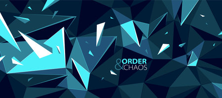 Black and blue polygonal vector abstract background, 3D low poly surface with dynamic particles in...