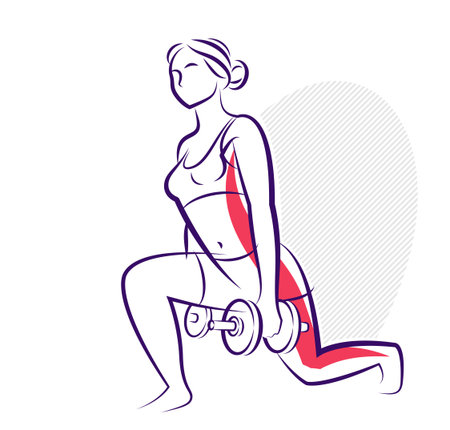 Young attractive woman with perfect muscular body training vector illustration isolated, sport exercises active lifestyle.のイラスト素材