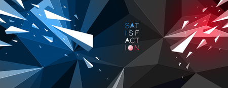 Dark polygonal vector abstract background with color spotlights, low poly surface with explosion of flying debris particles, 3D dynamism broken structure, motion force elements.のイラスト素材