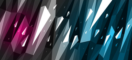 Low poly background with particles debris in motion and color spotlights vector design, 3D dynamic surface with debris explosion, triangular elements flying over polygonal backdrop.のイラスト素材