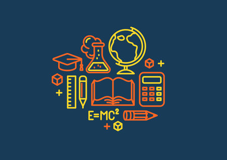 Education vector illustration, university and high school study science, physics and chemistry learning.のイラスト素材