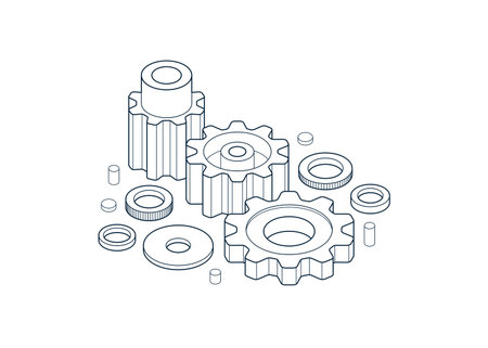 Engineer education concept, gears and cogs composition isometric 3D vector illustration, study science in university, engineering learning.のイラスト素材