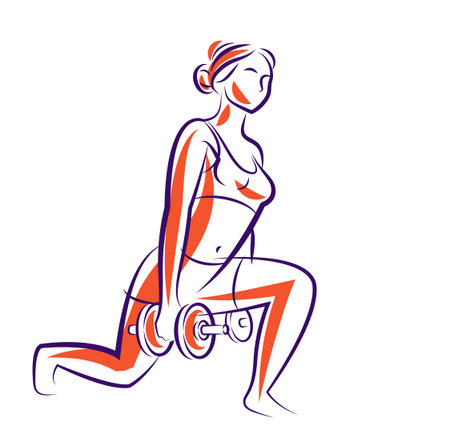 Young attractive woman with perfect muscular body training vector illustration isolated, sport exercises active lifestyle.のイラスト素材