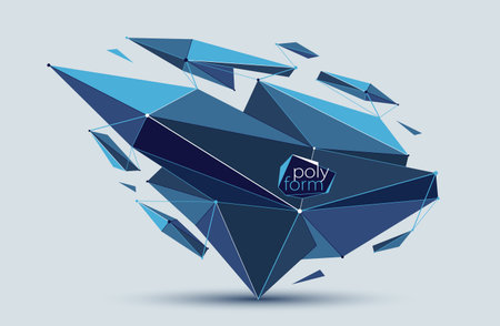 Low poly abstract form isolated, vector future shape design polygonal art, dimensional geometric dynamic tech theme.のイラスト素材