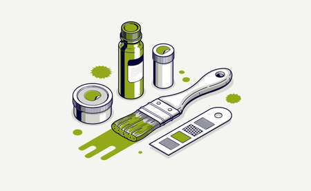 Painting walls interior vector 3D isometric illustration, diy renovation, residential flat renovate, apartment or house interior decoration.のイラスト素材