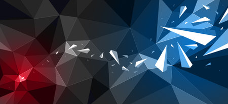 Dark low poly vector abstract background with color spotlights, black polygonal abstraction with...