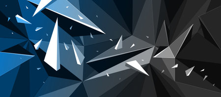 3D polygonal vector abstract background with dynamic particles in motion, abstract mess and chaos of...