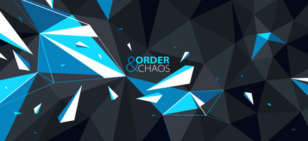 Black and blue polygonal vector abstract background, 3D low poly surface with dynamic particles in...