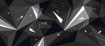 Dark low poly vector abstract background, black monochrome grayscale polygonal abstraction with decay motion of flying particles, 3D dynamic art.のイラスト素材