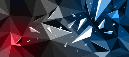 Dark low poly vector abstract background with color spotlights, black polygonal abstraction with...