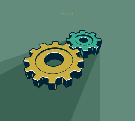Engineering machine concept poster, gears and cogs vector icon style poster, effective automation.