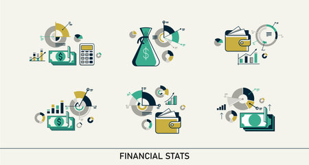 Abstract financial statistics vector bundle, finance and money analysis stats set, stock market graphs and diagrams.のイラスト素材