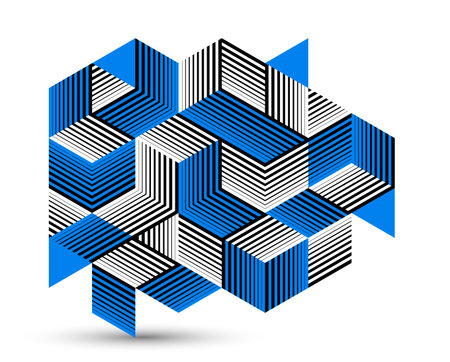 Abstract vector wallpaper with 3D isometric cubes blocks, geometric construction with blocks shapes and forms, op art low poly theme.のイラスト素材