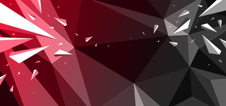 Polygonal vector abstract background, 3D low poly dark hot surface structure with chaos motion of debris particles, broken elements flying dynamism, hot energy.のイラスト素材