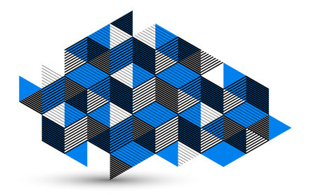 Abstract vector wallpaper with 3D isometric cubes blocks, geometric construction with blocks shapes and forms, op art low poly theme.のイラスト素材