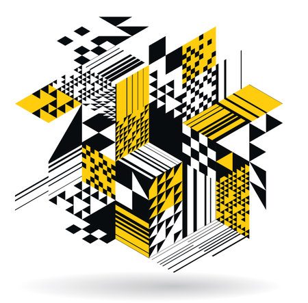 Abstract vector art with 3D isometric cubes geometric background, op art blocks with different forms isolated, polygonal graphic design, cubical theme.のイラスト素材