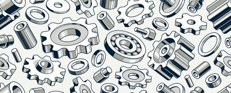 Gears and cogs seamless background, vector mechanical engineering endless wallpaper, fix and repair theme tiling pattern, elements can be used separately.のイラスト素材