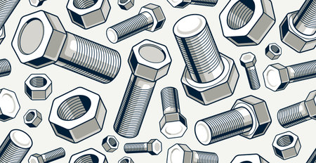 Bolts and nuts seamless background, repair and maintenance workshop tiling wallpaper, mechanic...