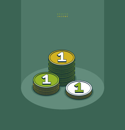 Passive income concept poster, coin stack vector icon style illustration, revenue and interest metaphor, royalty.のイラスト素材