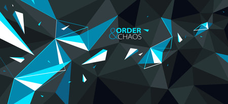 Low poly black and blue vector abstract background, 3D dimensional polygonal surface with broken...
