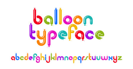 Simple geometric minimal vector font letters looks like balloons or sausages, funny typography alphabet, celebration cartoon happy and joyful typeface.のイラスト素材